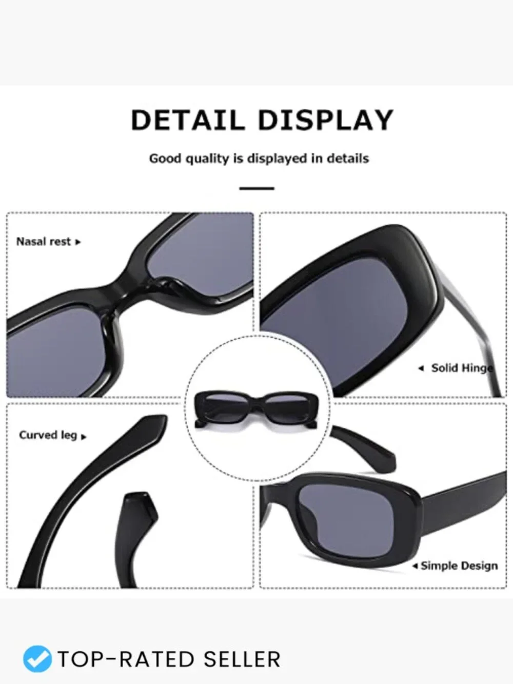 Rectangle Sunglasses Retro Vintage UV400 Protection Square Frame Unisex